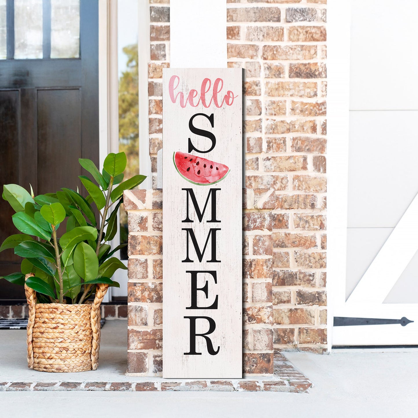 Hello Summer Wooden Porch Sign with Watermelon Pattern | Seasonal Welcome Sign | Front Porch Home Decor | 3 Sizes Available