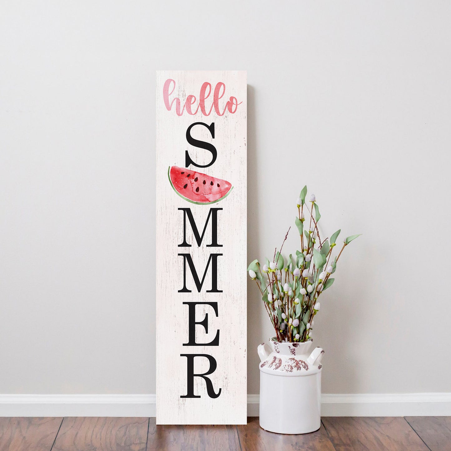 Hello Summer Wooden Porch Sign with Watermelon Pattern | Seasonal Welcome Sign | Front Porch Home Decor | 3 Sizes Available