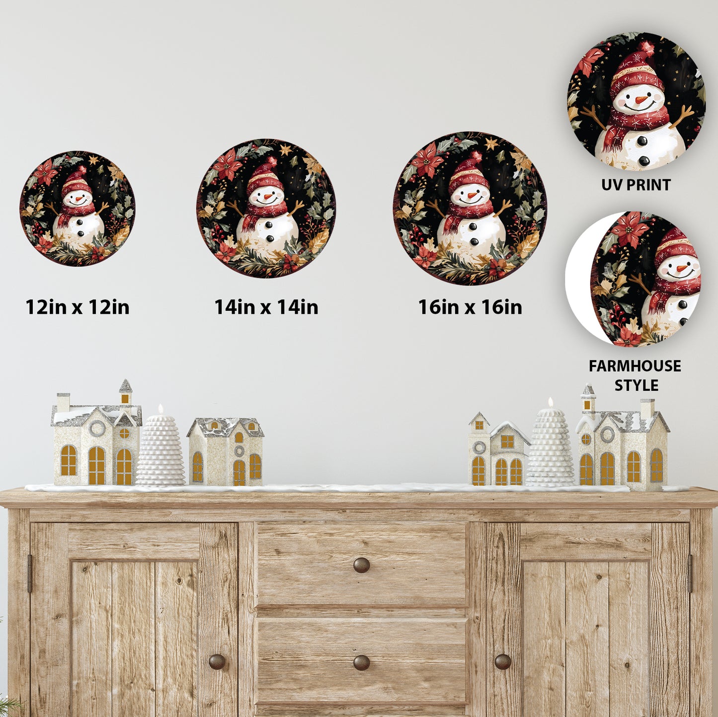 Joyful Snowman Christmas Wall Sign – Round Rustic Winter Holiday Decor