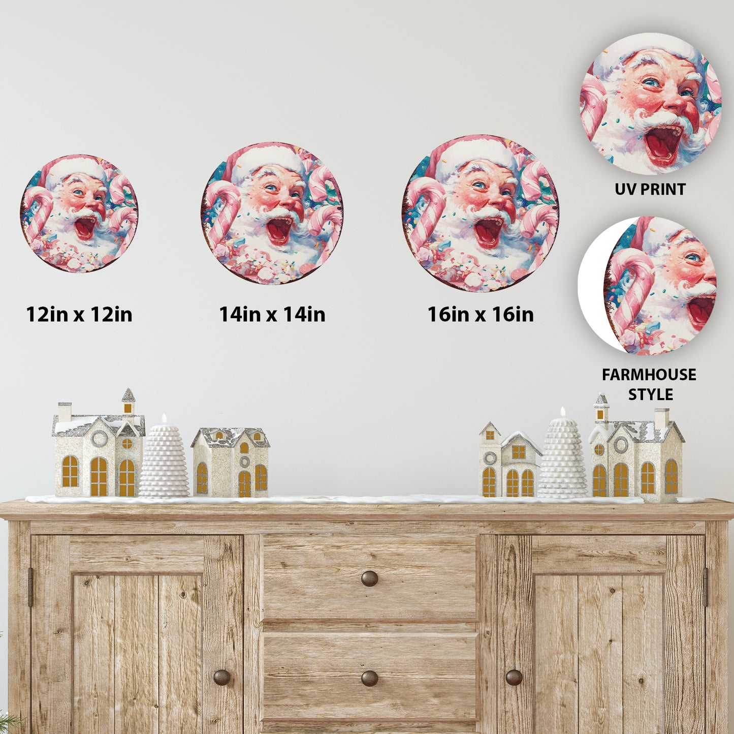 Whimsical Santa Christmas Wall Sign | Round Candy Cane Holiday Decor