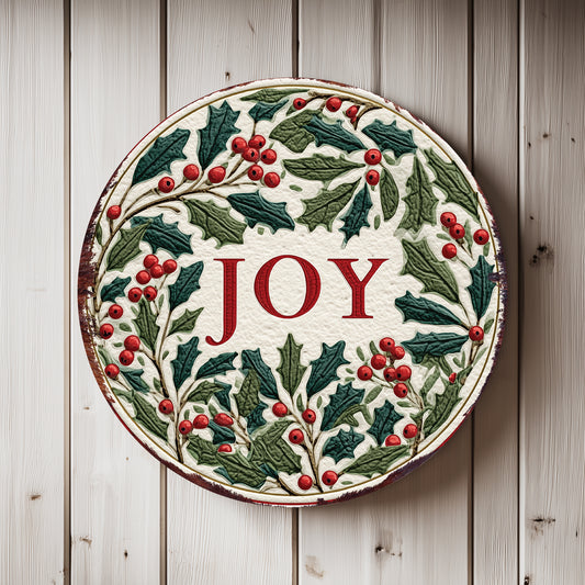 JOY Christmas Wall Sign – Round Farmhouse Holiday Decor with Holly & Berries