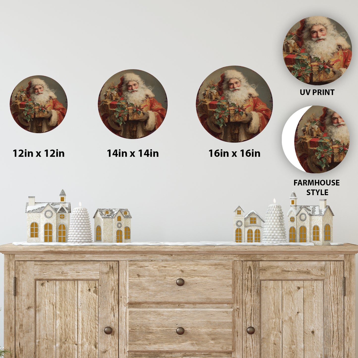Vintage Santa Round Sign – Classic Christmas Wall Art for Holiday Decor