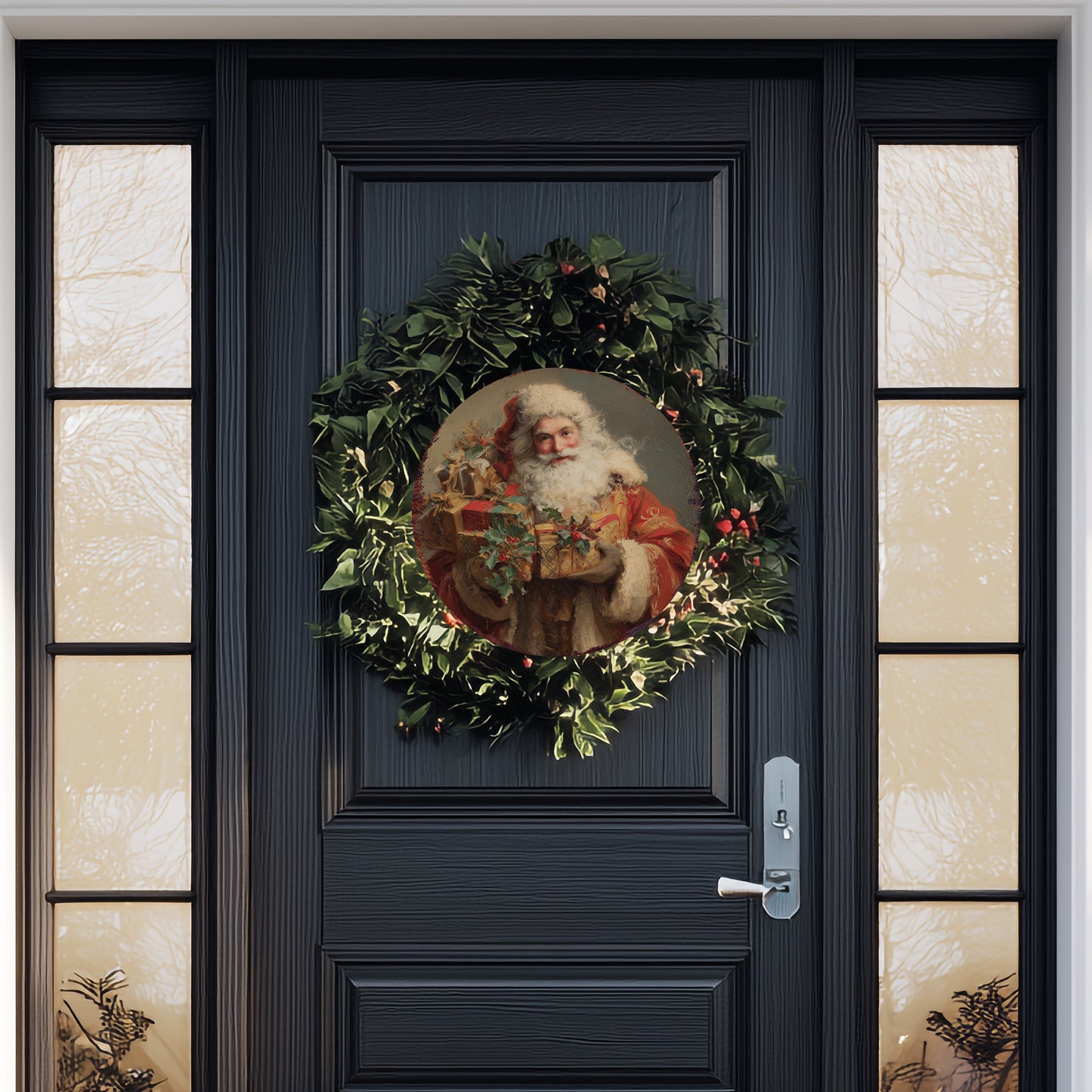 Vintage Santa Round Sign – Classic Christmas Wall Art for Holiday Decor