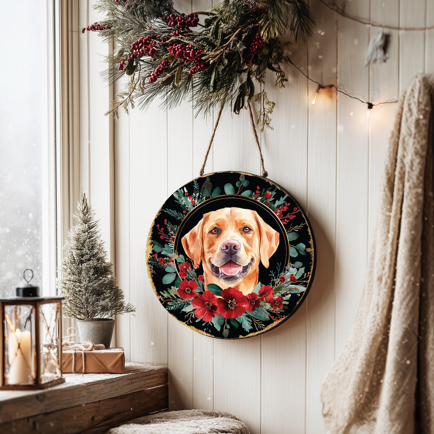 Personalized Christmas Pet Portrait Wall Sign - Custom Holiday Decor