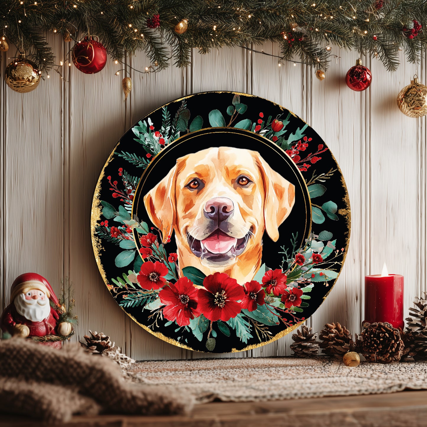 Personalized Christmas Pet Portrait Wall Sign - Custom Holiday Decor
