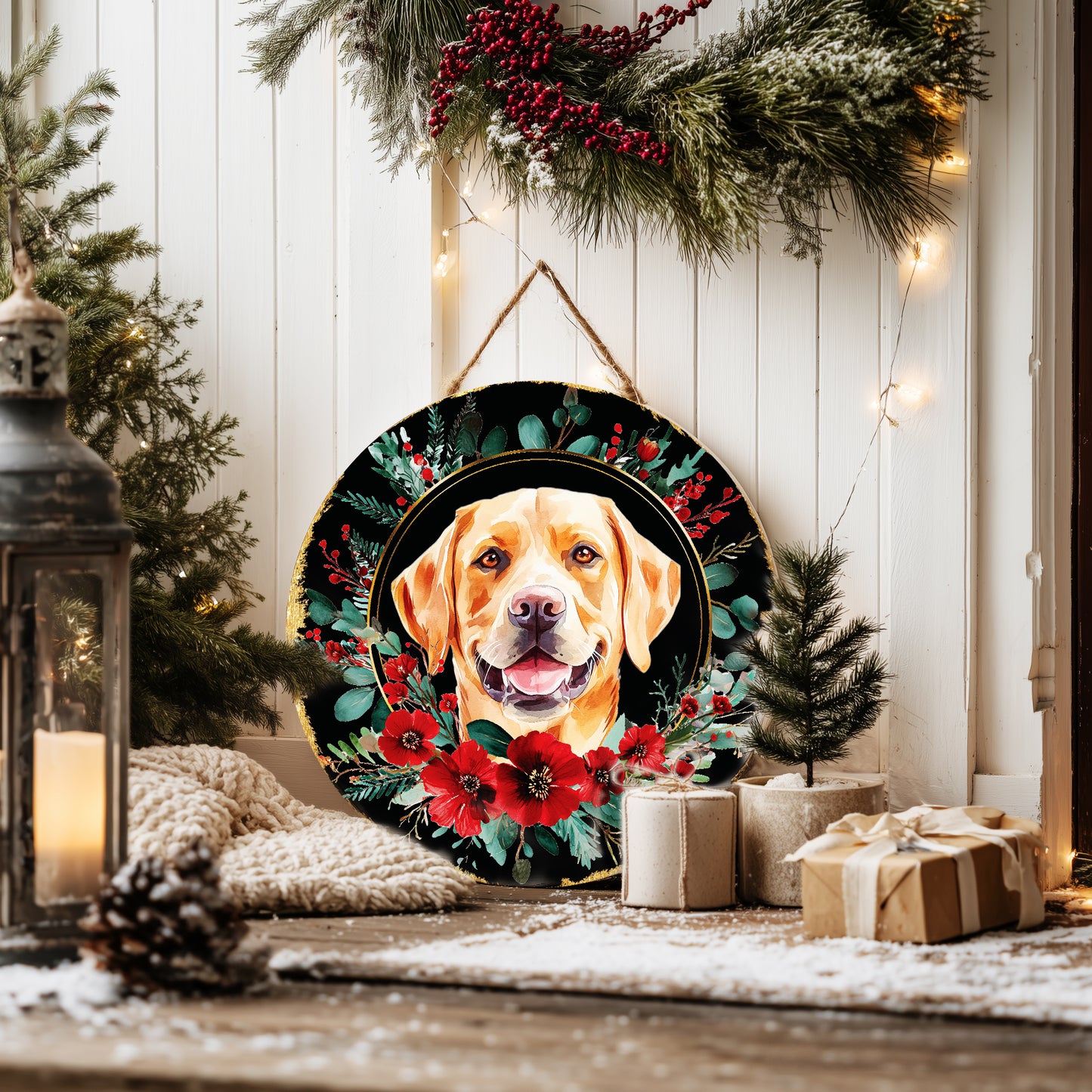 Personalized Christmas Pet Portrait Wall Sign - Custom Holiday Decor