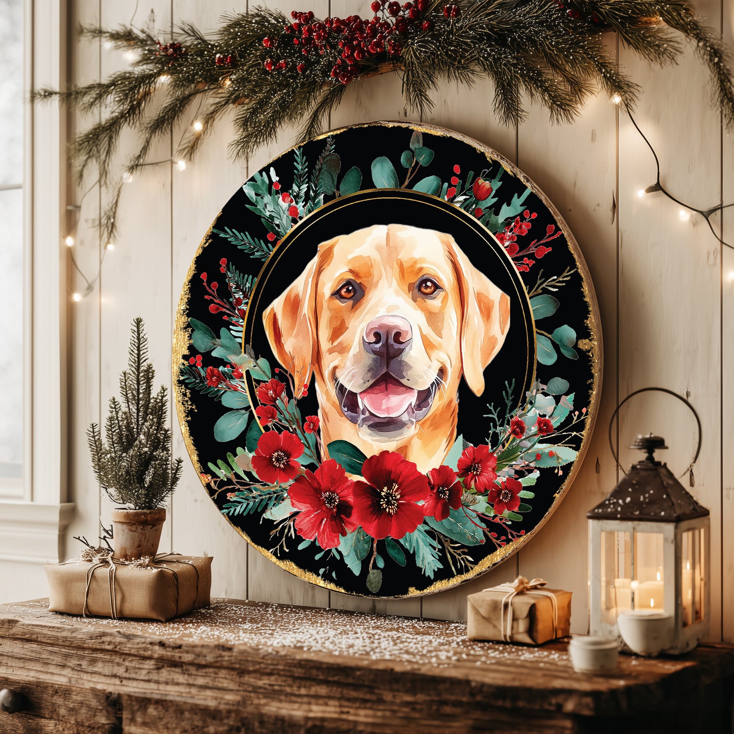 Personalized Christmas Pet Portrait Wall Sign - Custom Holiday Decor