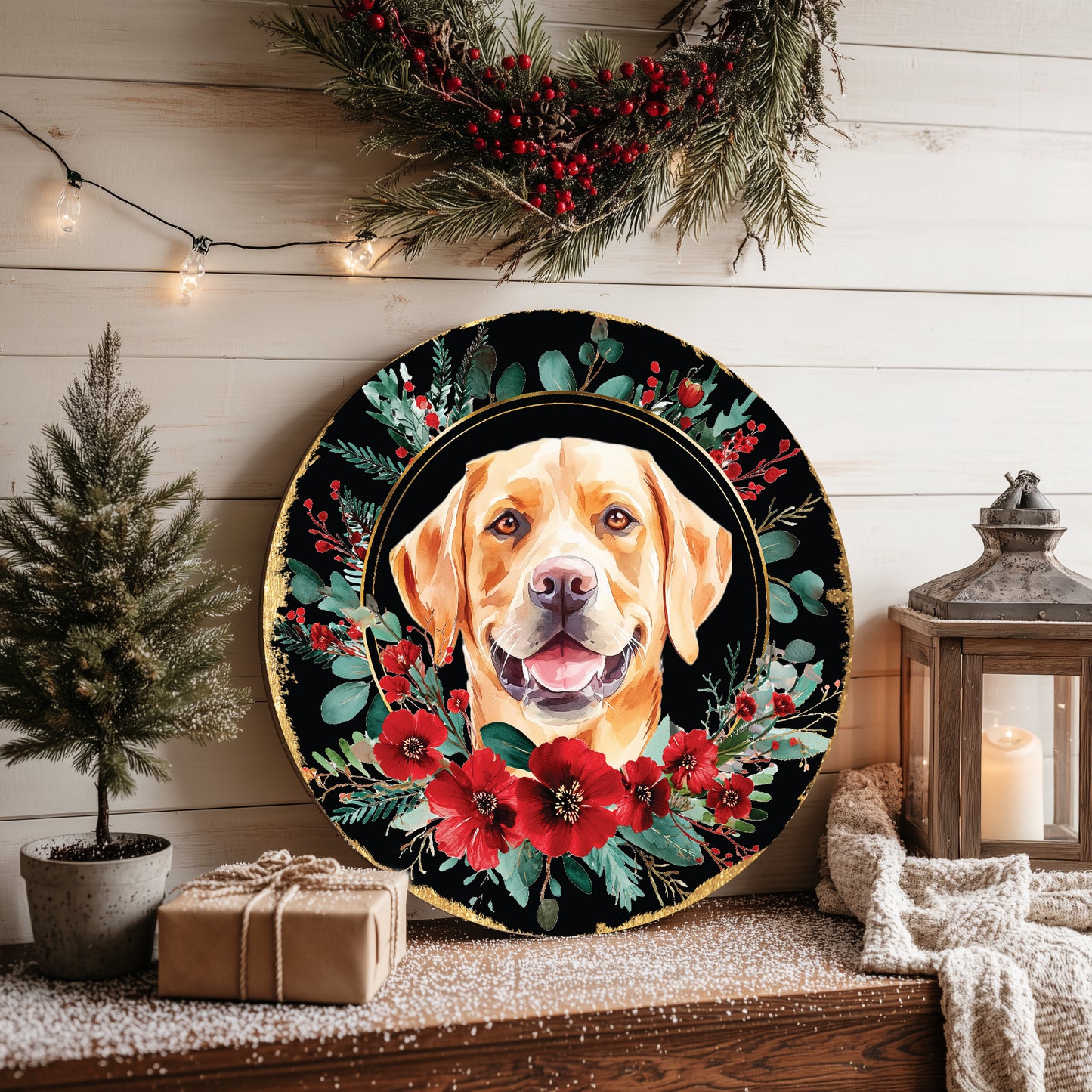Personalized Christmas Pet Portrait Wall Sign - Custom Holiday Decor
