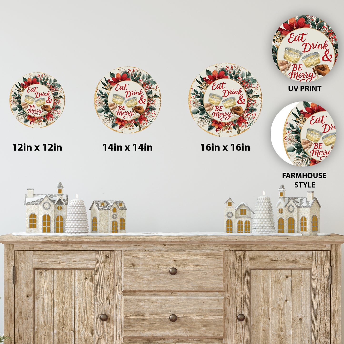 Festive Christmas Be Merry Round Sign | Rustic Holiday Wall Decor