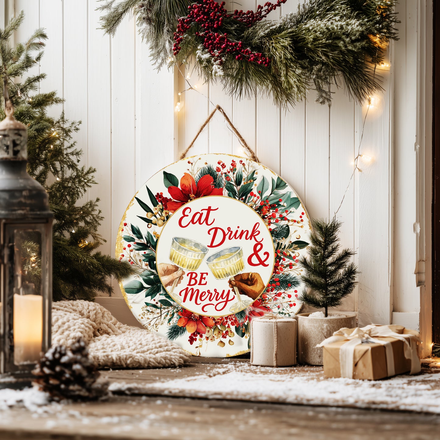 Festive Christmas Be Merry Round Sign | Rustic Holiday Wall Decor