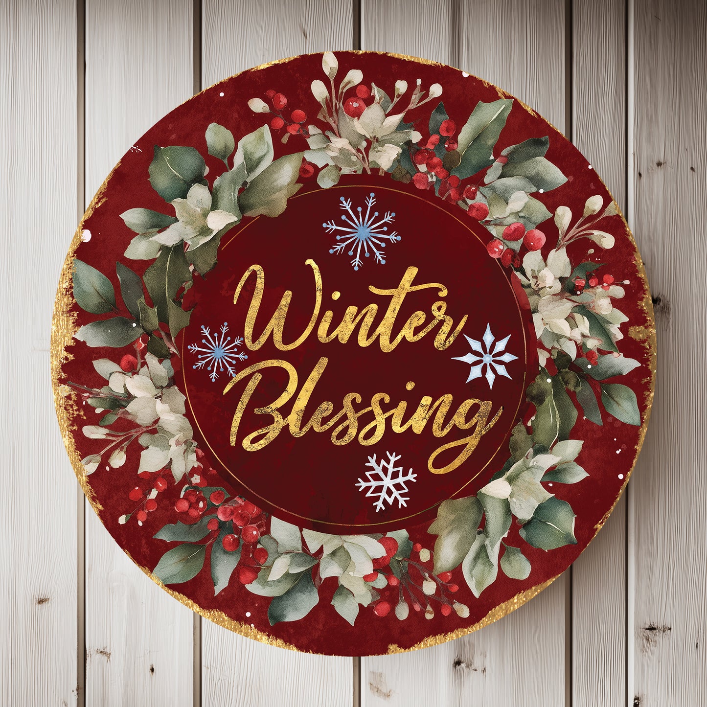 Festive Winter Blessing Round Sign | Cozy Farmhouse Door & Wall Art