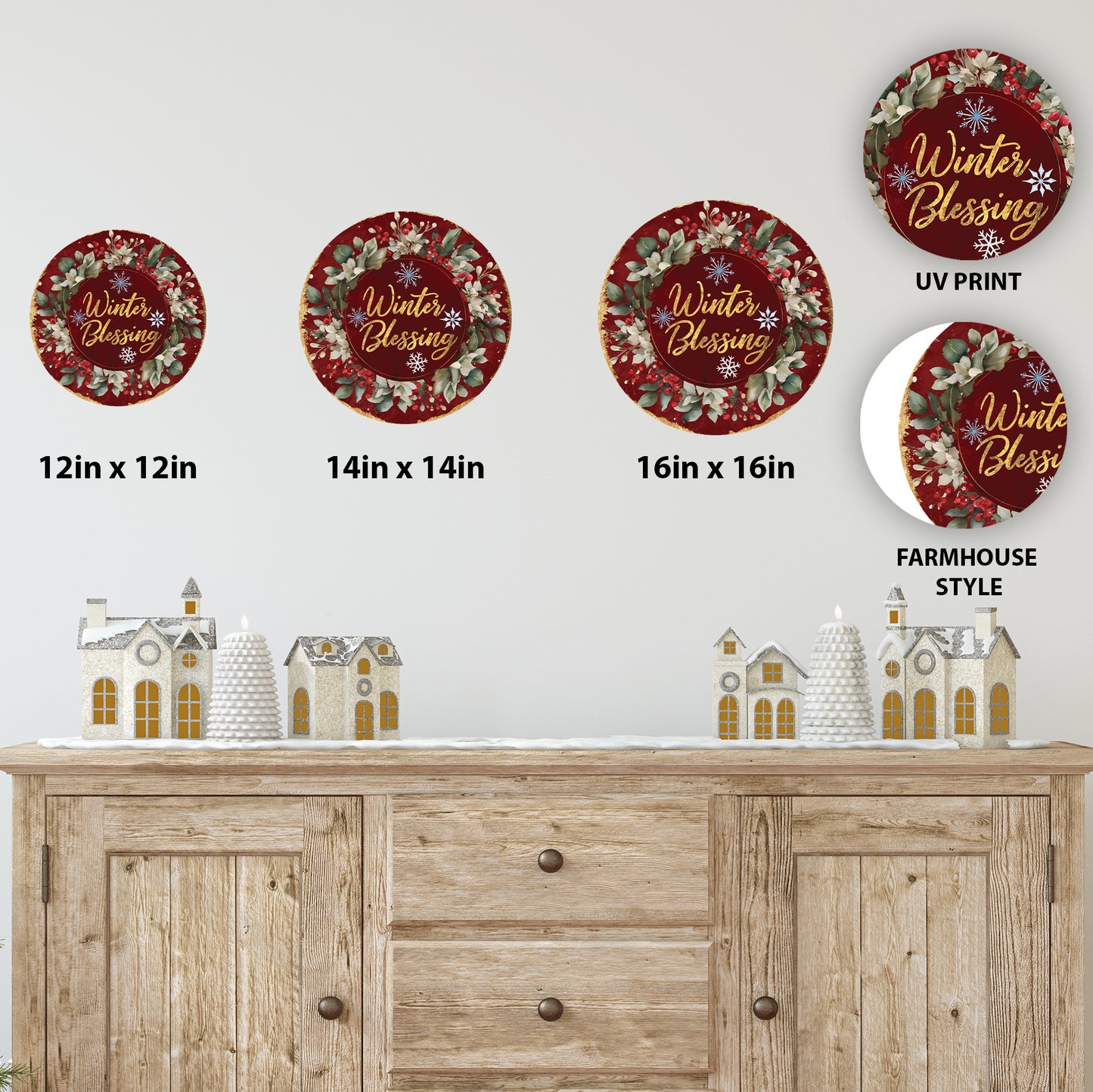 Festive Winter Blessing Round Sign | Cozy Farmhouse Door & Wall Art