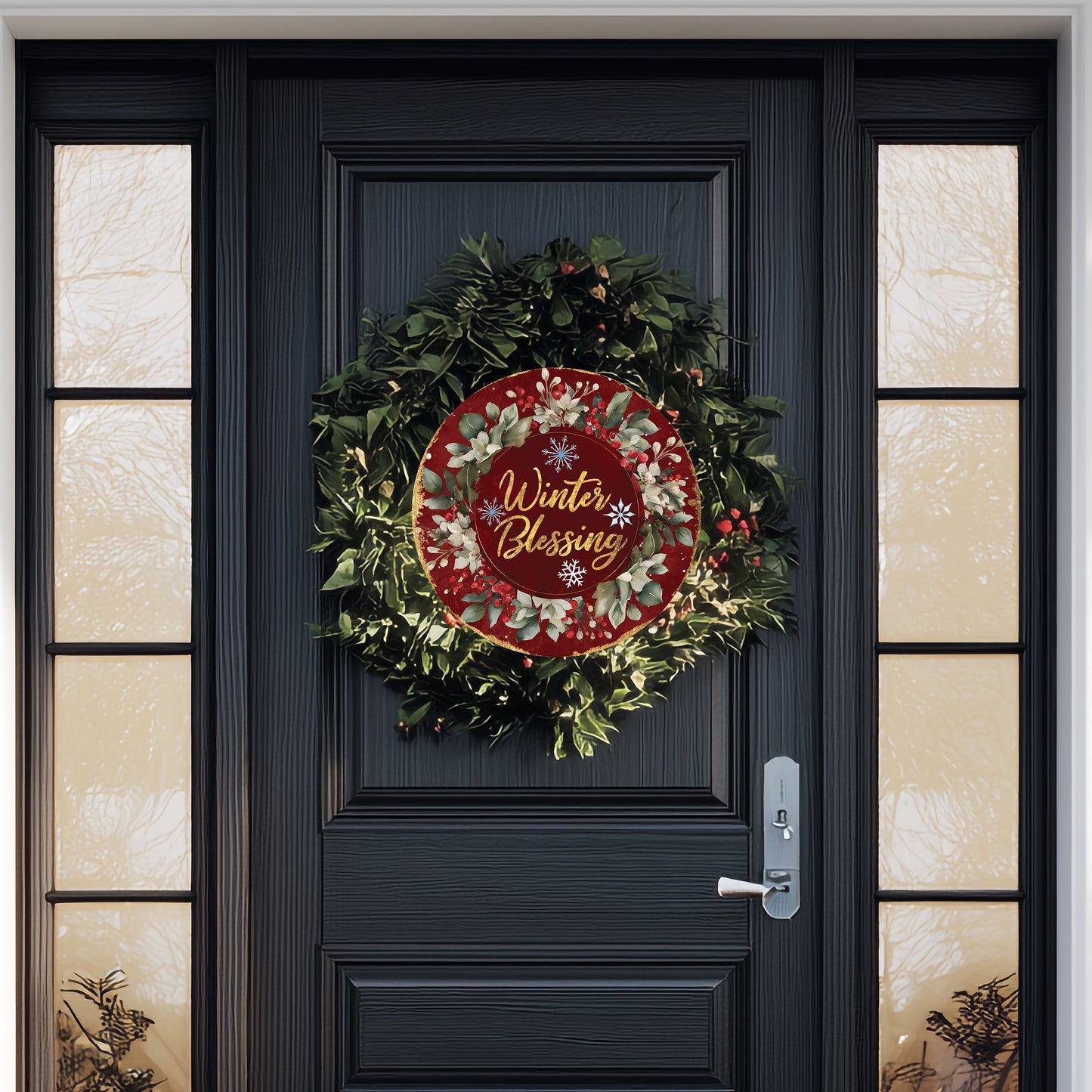 Festive Winter Blessing Round Sign | Cozy Farmhouse Door & Wall Art