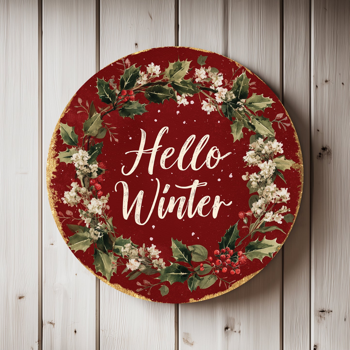 Cozy Hello Winter Round Sign | Modern Farmhouse Door & Wall Decor