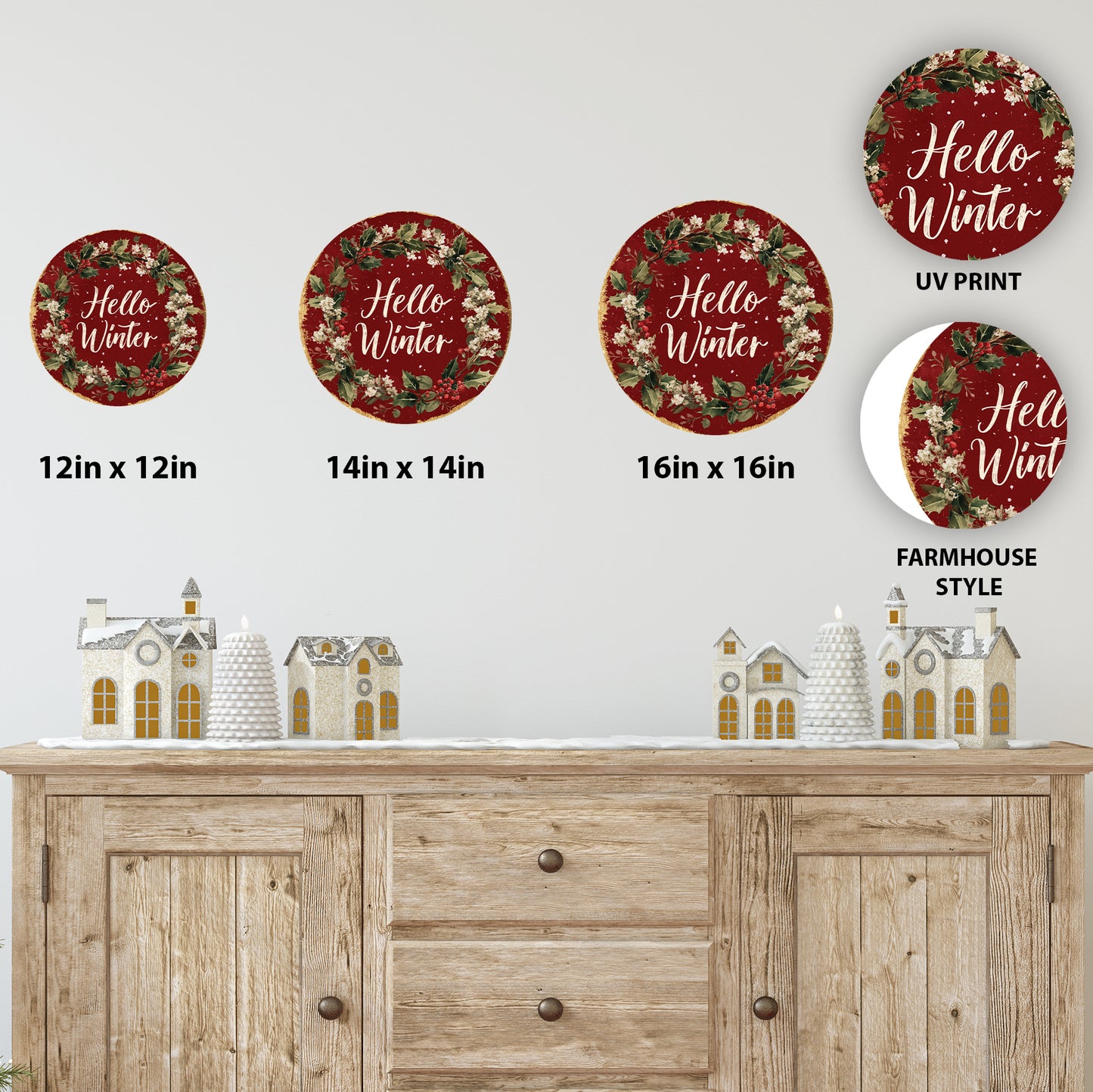 Cozy Hello Winter Round Sign | Modern Farmhouse Door & Wall Decor