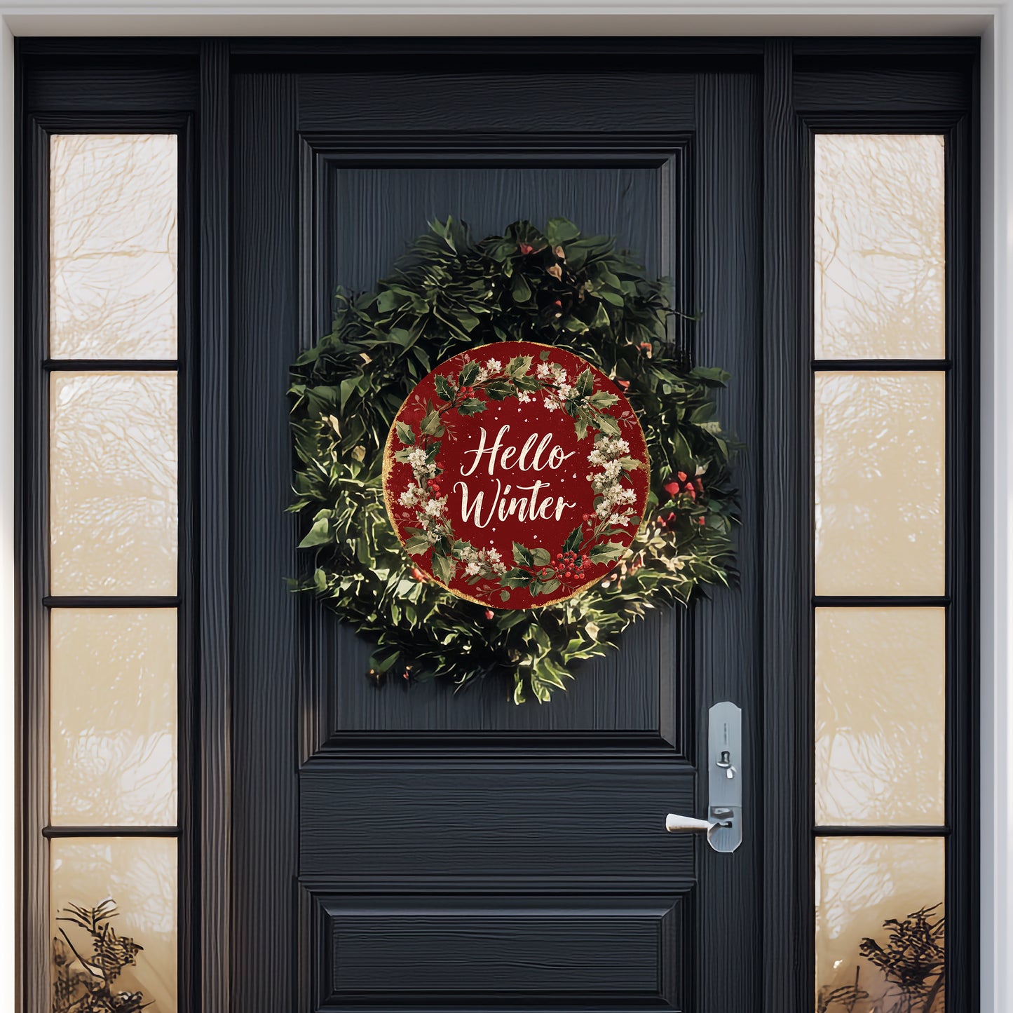 Cozy Hello Winter Round Sign | Modern Farmhouse Door & Wall Decor