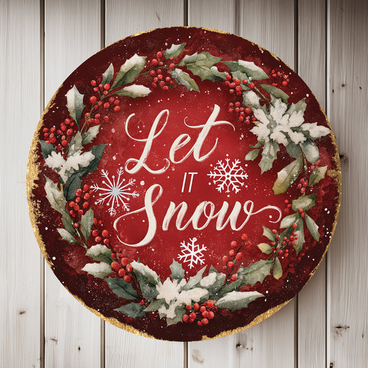 Cozy Winter 'Let It Snow' Round Sign | Modern Farmhouse Door Decor