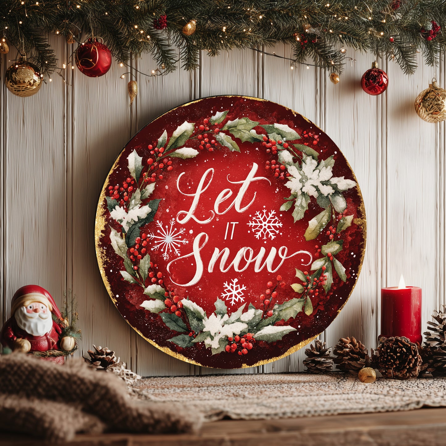 Cozy Winter 'Let It Snow' Round Sign | Modern Farmhouse Door Decor