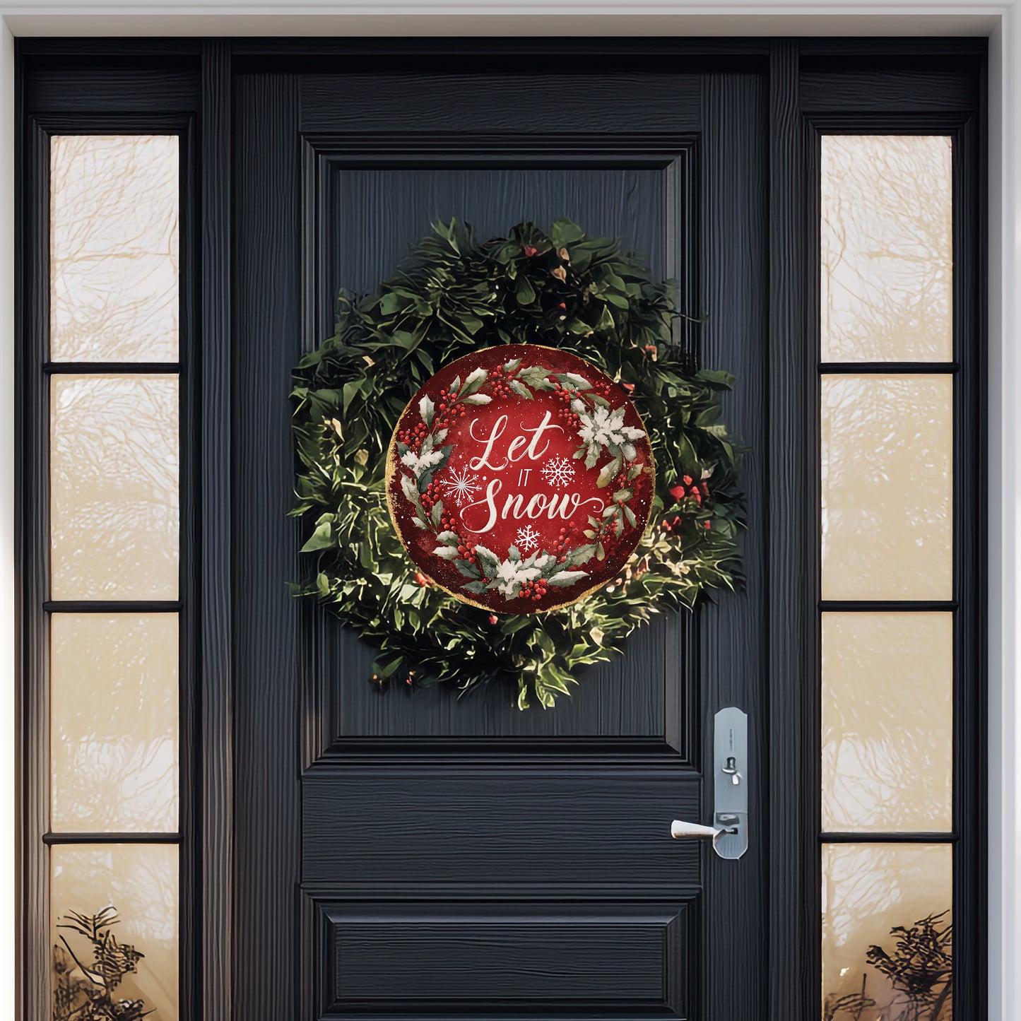 Cozy Winter 'Let It Snow' Round Sign | Modern Farmhouse Door Decor