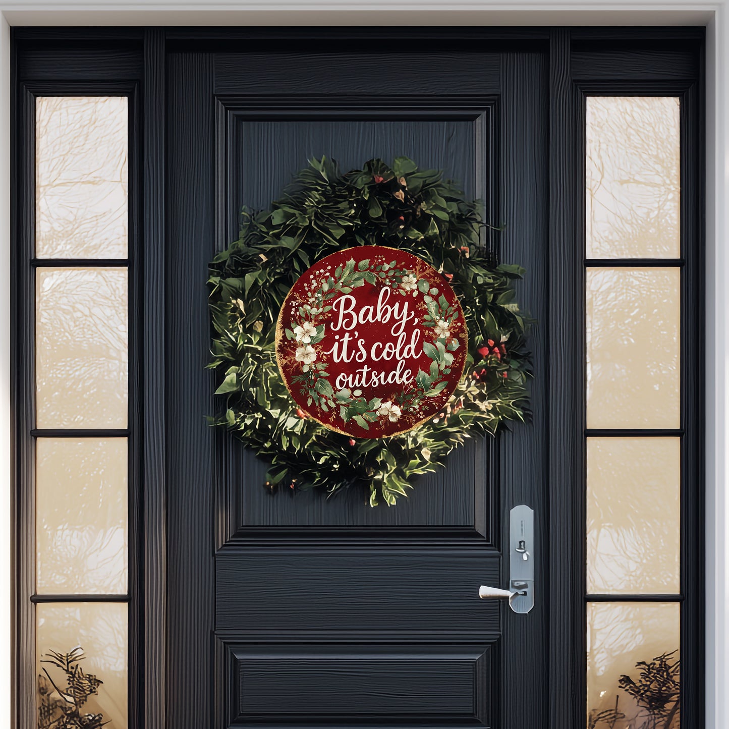 Cozy Winter 'Baby It's Cold Outside' Farmhouse Round Door Sign