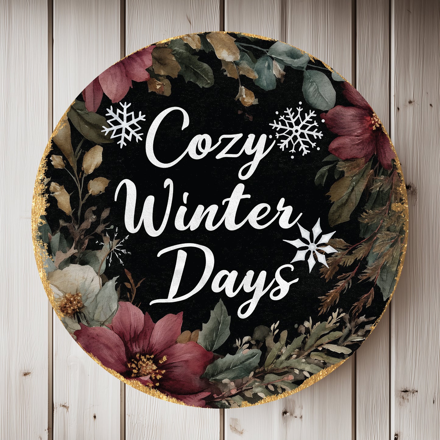 Winter Farmhouse Welcome Door Sign | Cozy Round Home Decor