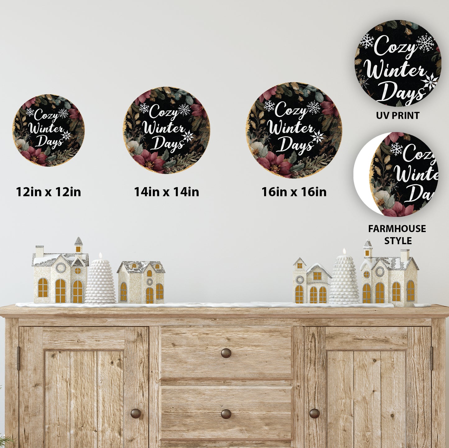 Winter Farmhouse Welcome Door Sign | Cozy Round Home Decor