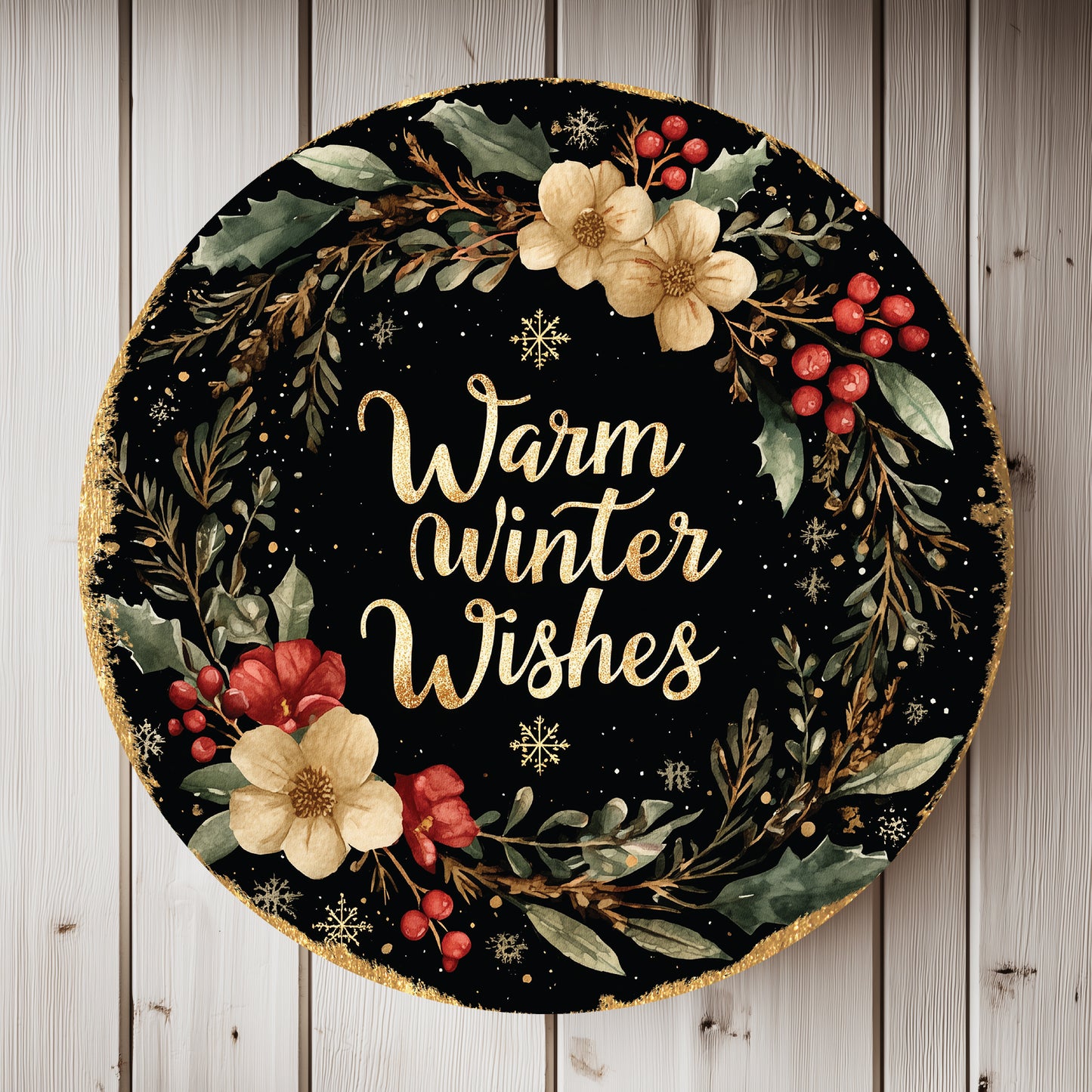 Winter Farmhouse Round Door Sign | Cozy Welcome Home Decor