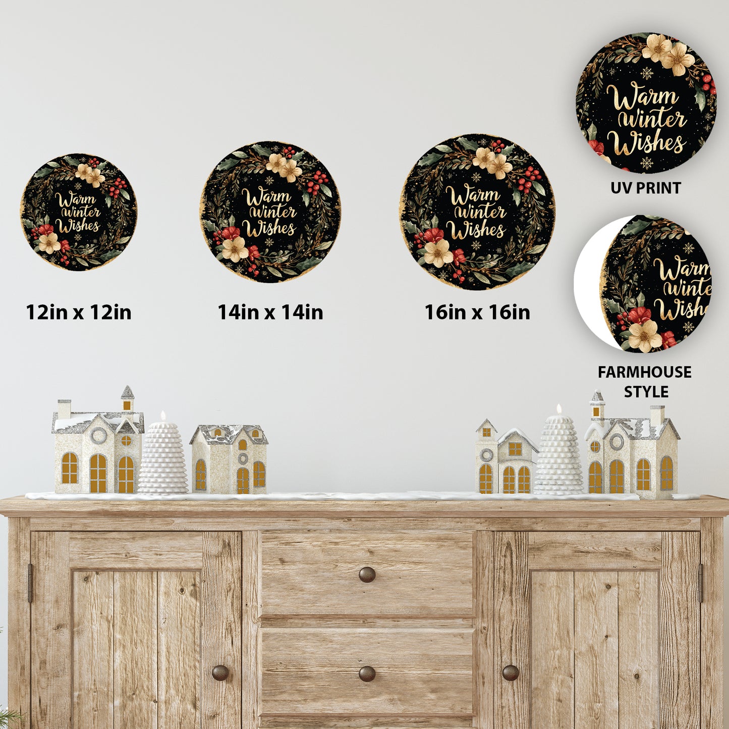 Winter Farmhouse Round Door Sign | Cozy Welcome Home Decor