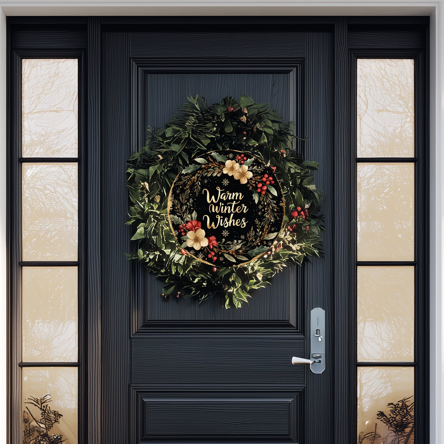 Winter Farmhouse Round Door Sign | Cozy Welcome Home Decor