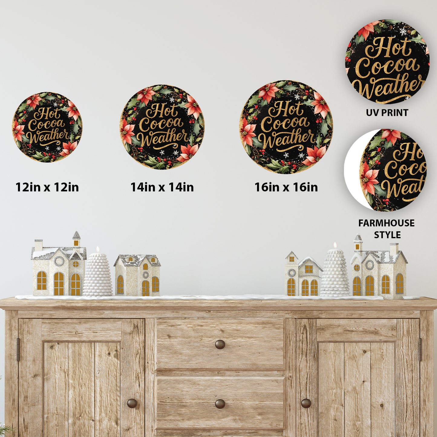 Winter Hot Cocoa Welcome Sign | Farmhouse Round Door & Wall Decor