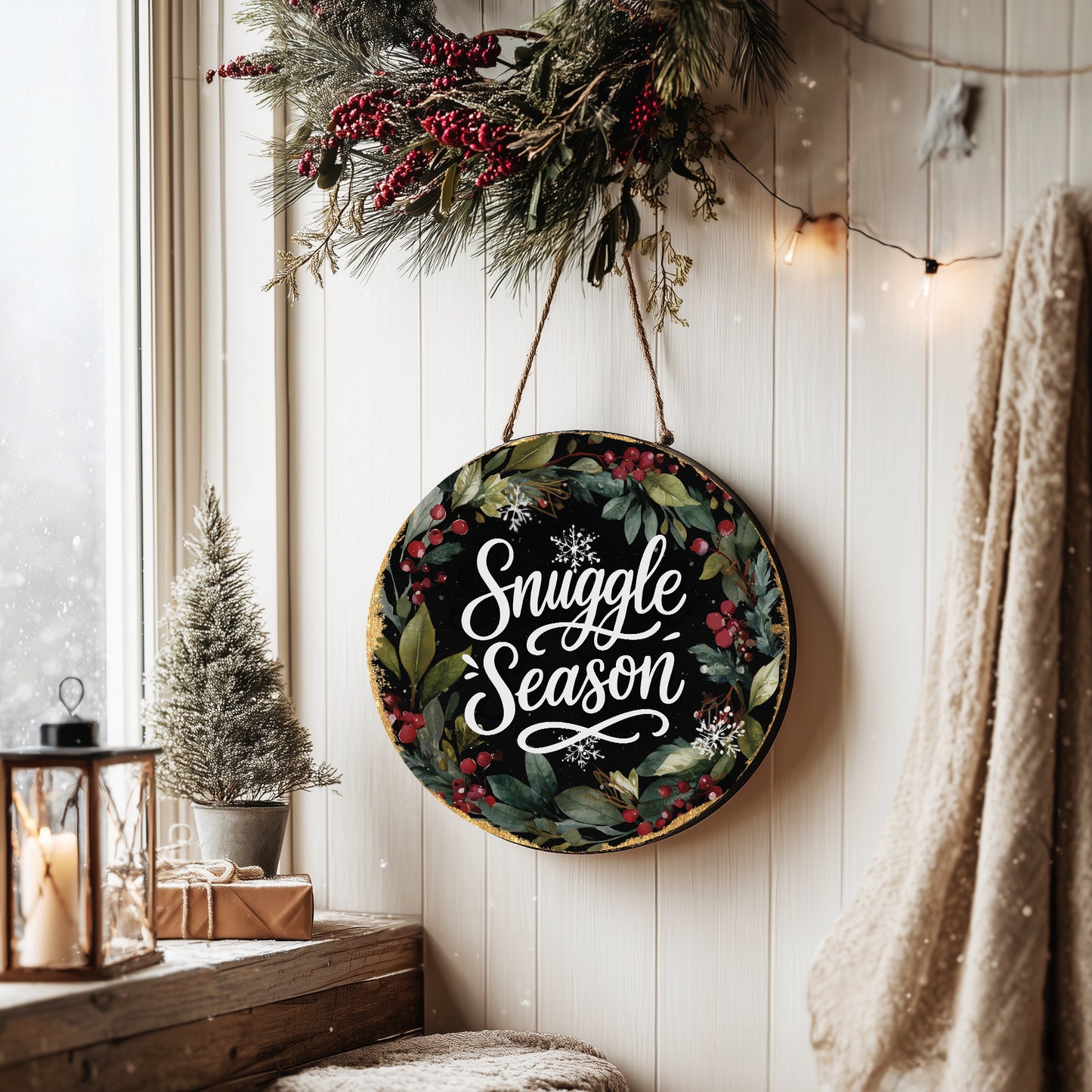 Winter Snuggle Season Round Door Sign | Cozy Farmhouse Home Decor
