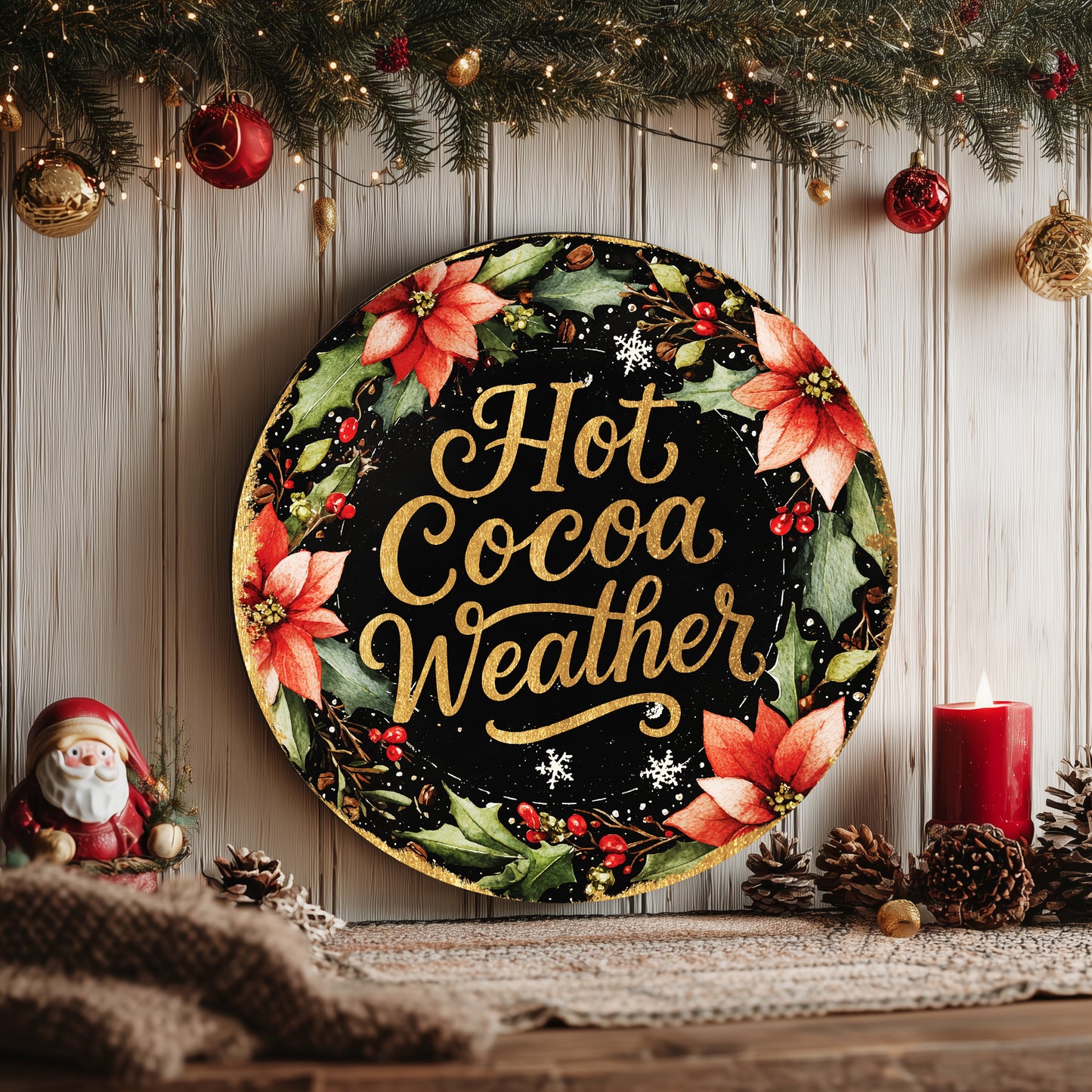 Winter Hot Cocoa Welcome Sign | Farmhouse Round Door & Wall Decor
