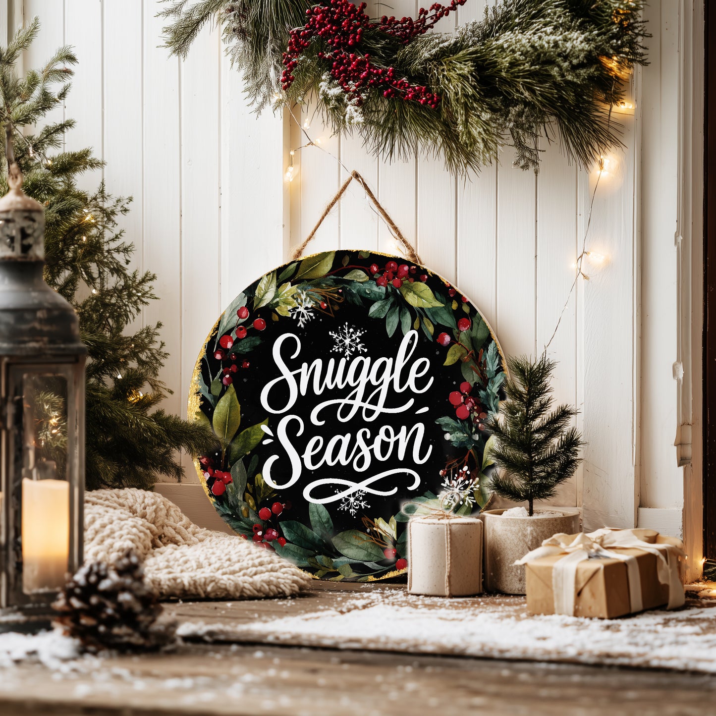 Winter Snuggle Season Round Door Sign | Cozy Farmhouse Home Decor
