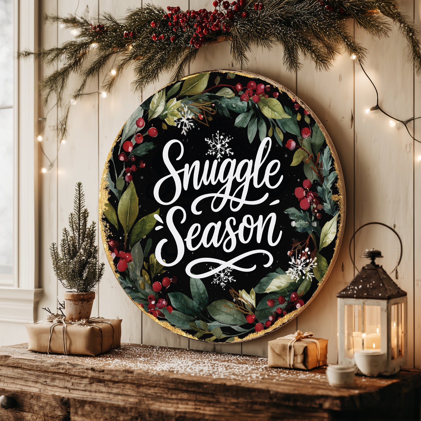 Winter Snuggle Season Round Door Sign | Cozy Farmhouse Home Decor