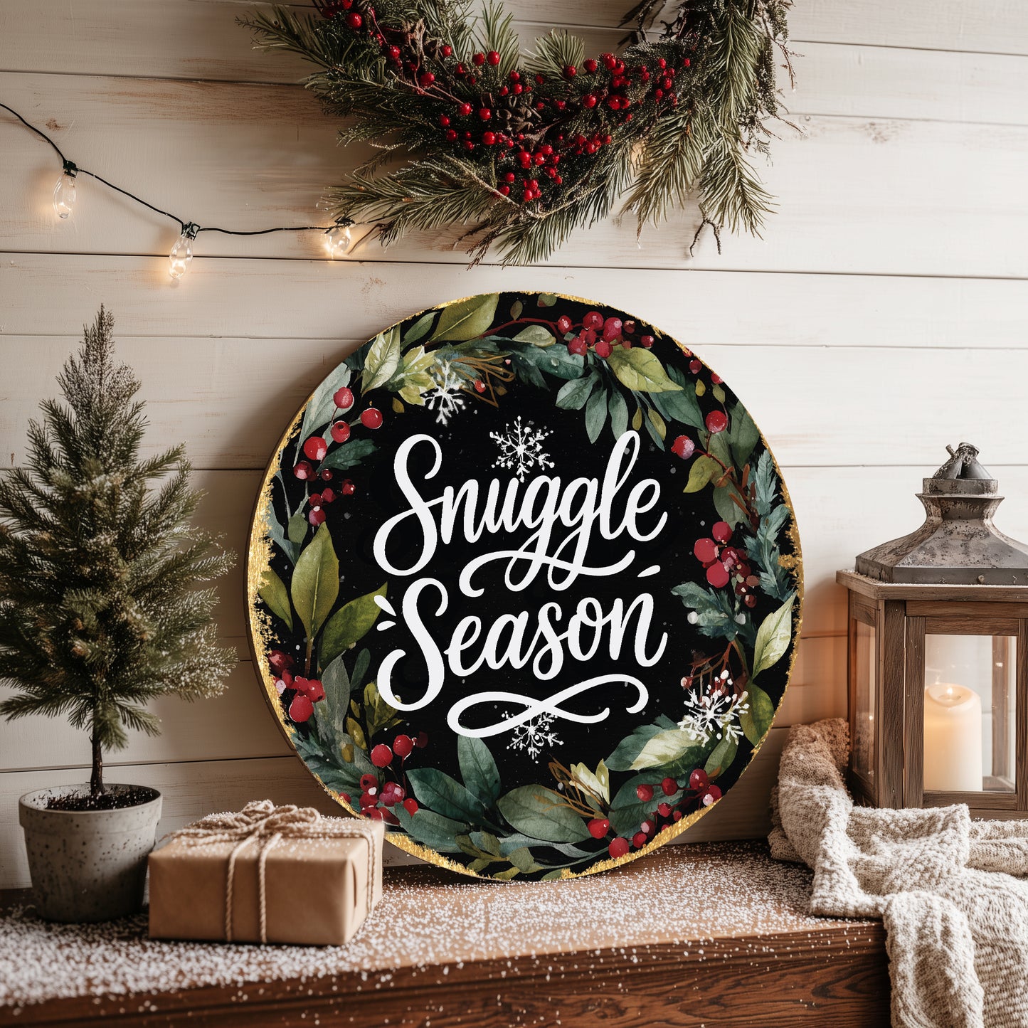 Winter Snuggle Season Round Door Sign | Cozy Farmhouse Home Decor