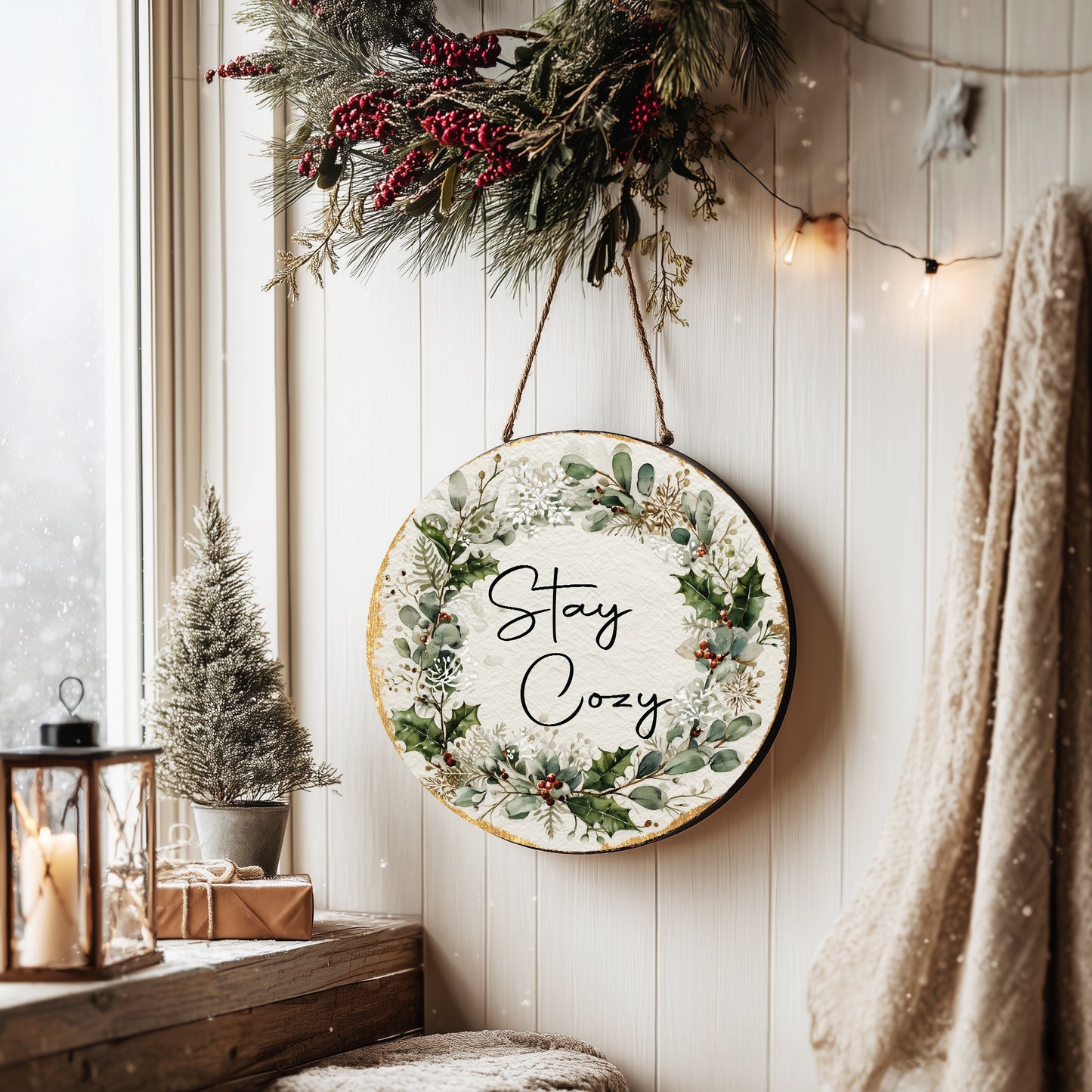 Farmhouse Christmas Welcome Door Sign | Rustic Winter Home Decor