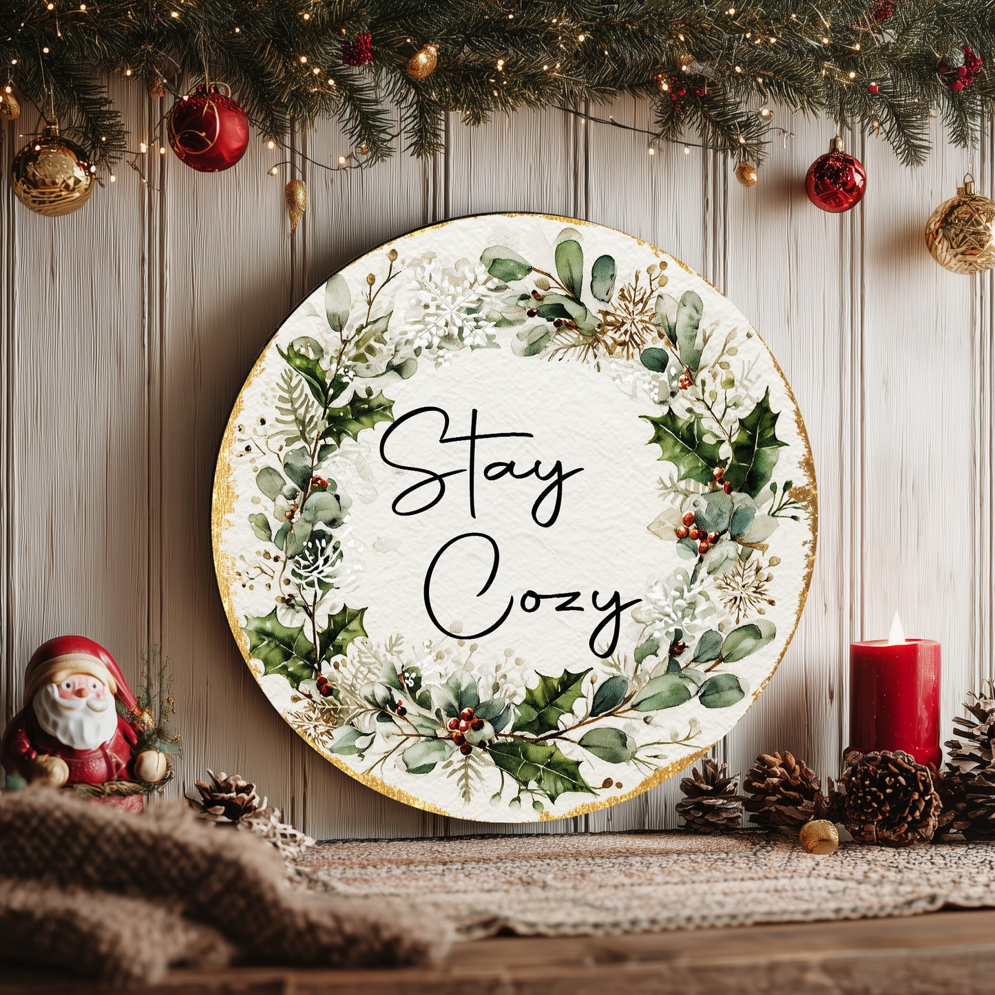 Farmhouse Christmas Welcome Door Sign | Rustic Winter Home Decor