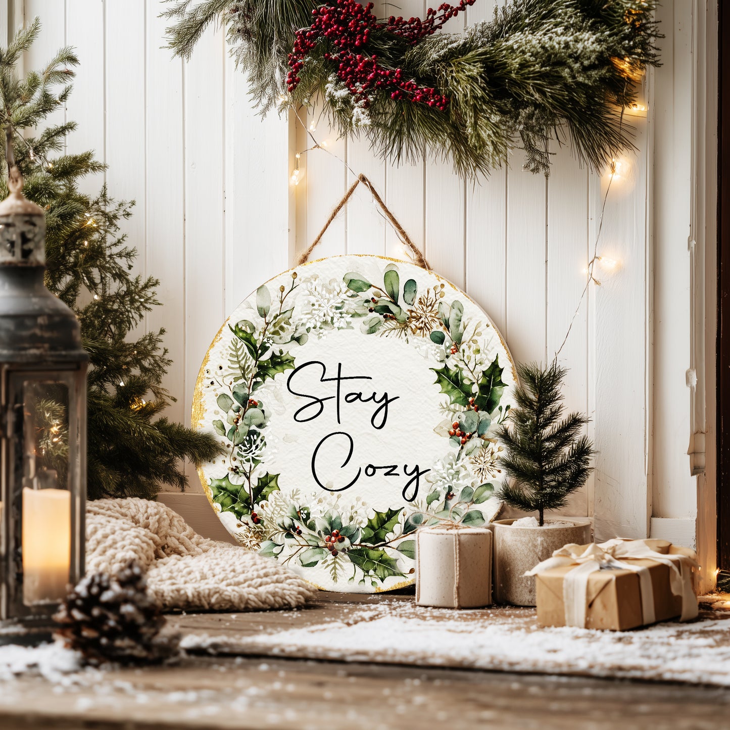 Farmhouse Christmas Welcome Door Sign | Rustic Winter Home Decor