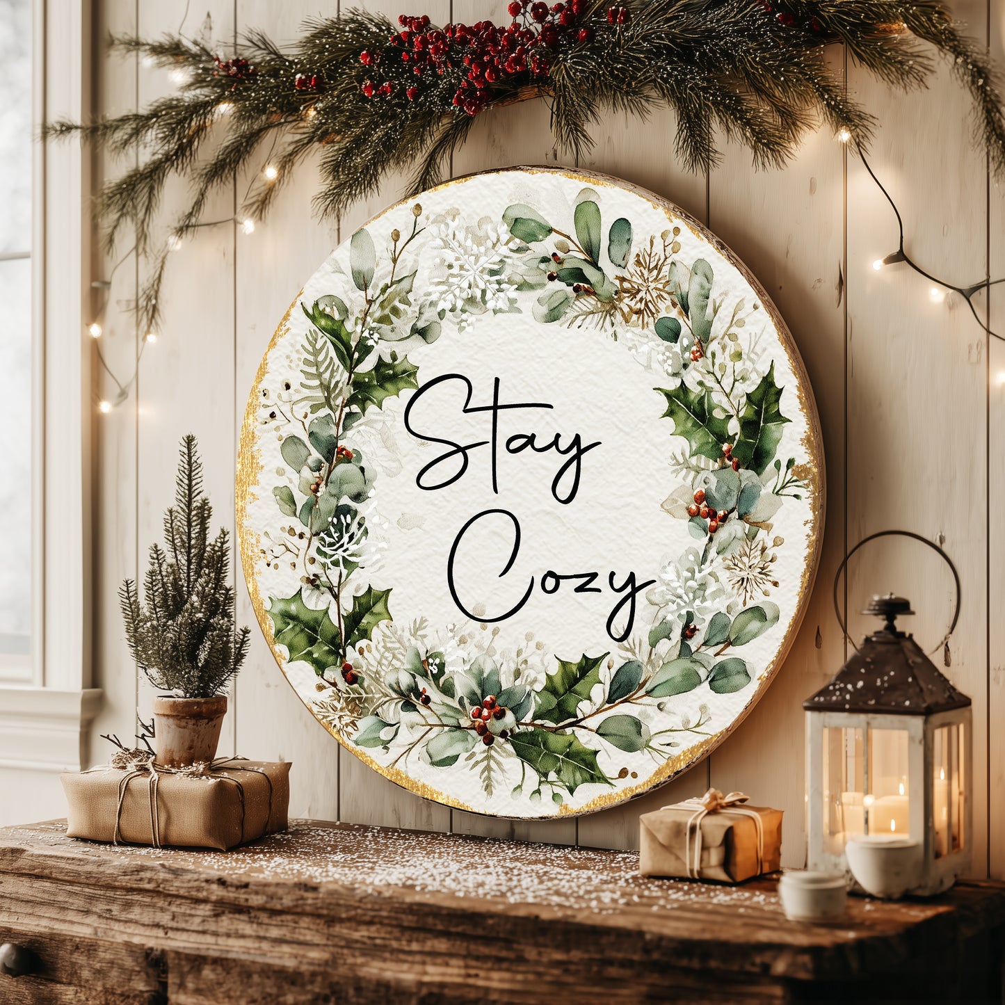 Farmhouse Christmas Welcome Door Sign | Rustic Winter Home Decor