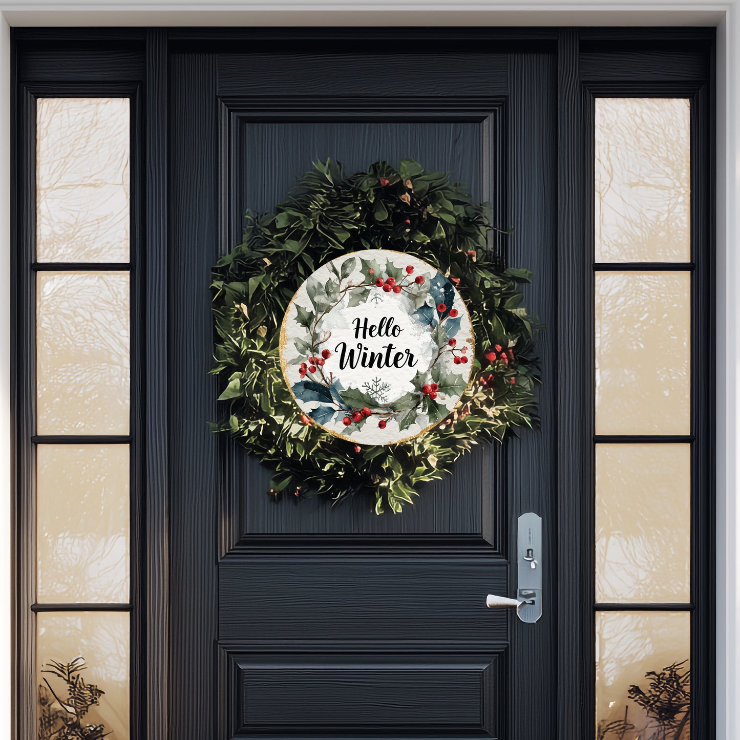 Hello Winter Farmhouse Round Wall Sign | Rustic Seasonal Decor