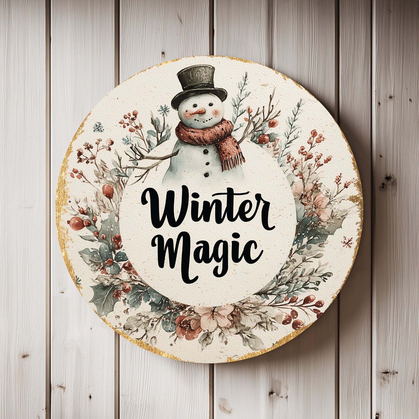 Cozy Winter Snowman Welcome Sign | Rustic Farmhouse Front Door Wall Decor