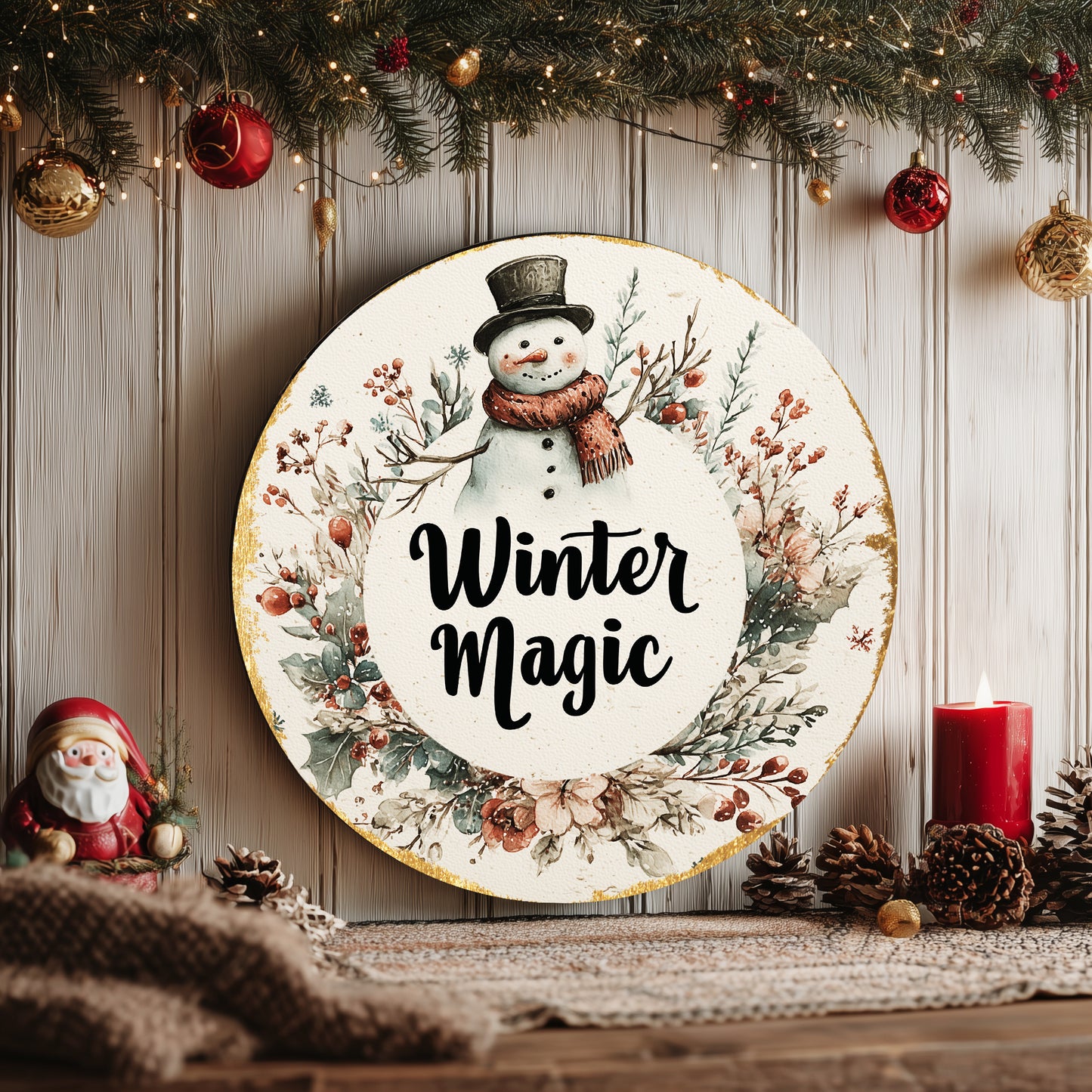 Cozy Winter Snowman Welcome Sign | Rustic Farmhouse Front Door Wall Decor