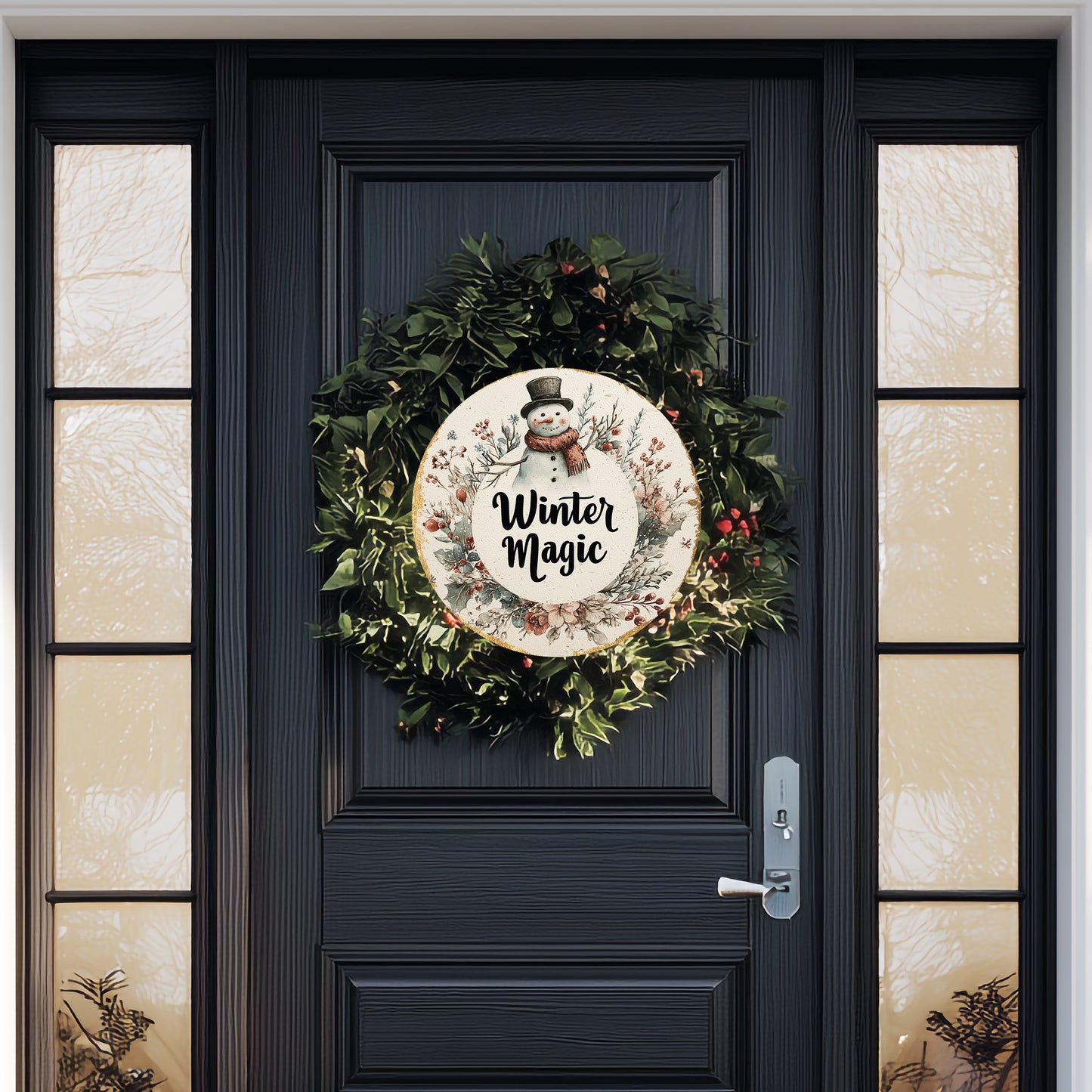 Cozy Winter Snowman Welcome Sign | Rustic Farmhouse Front Door Wall Decor