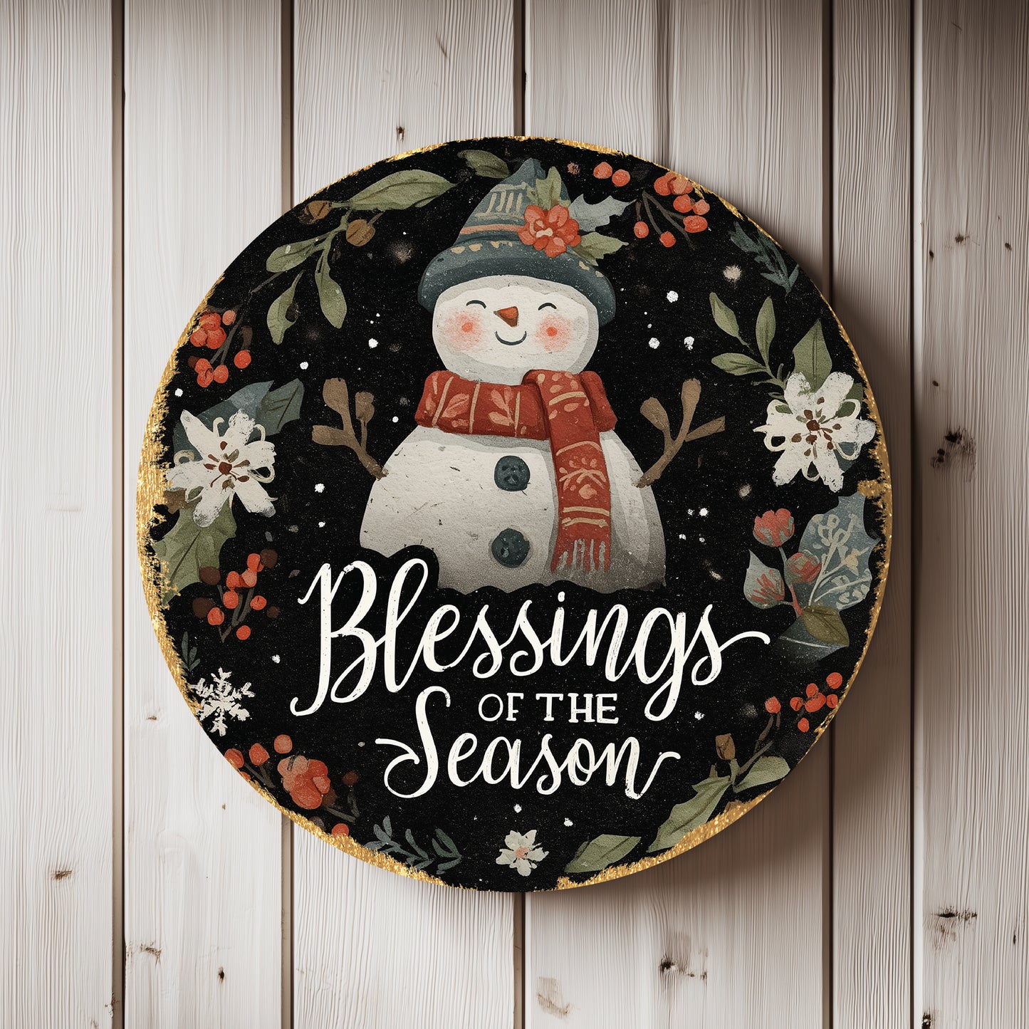 Winter Blessings Round Door Sign | Farmhouse Holiday Wall Decor