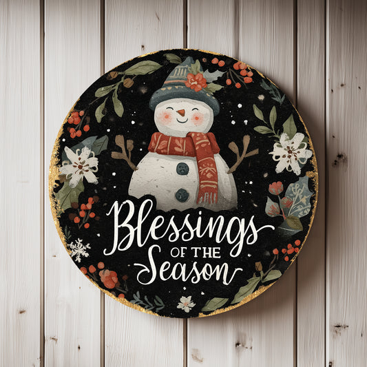 Winter Blessings Round Door Sign | Farmhouse Holiday Wall Decor