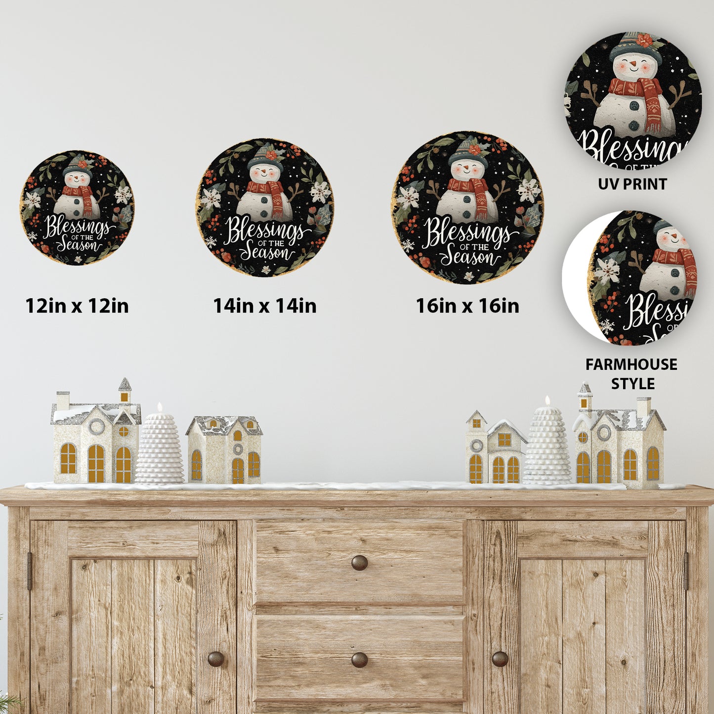 Winter Blessings Round Door Sign | Farmhouse Holiday Wall Decor