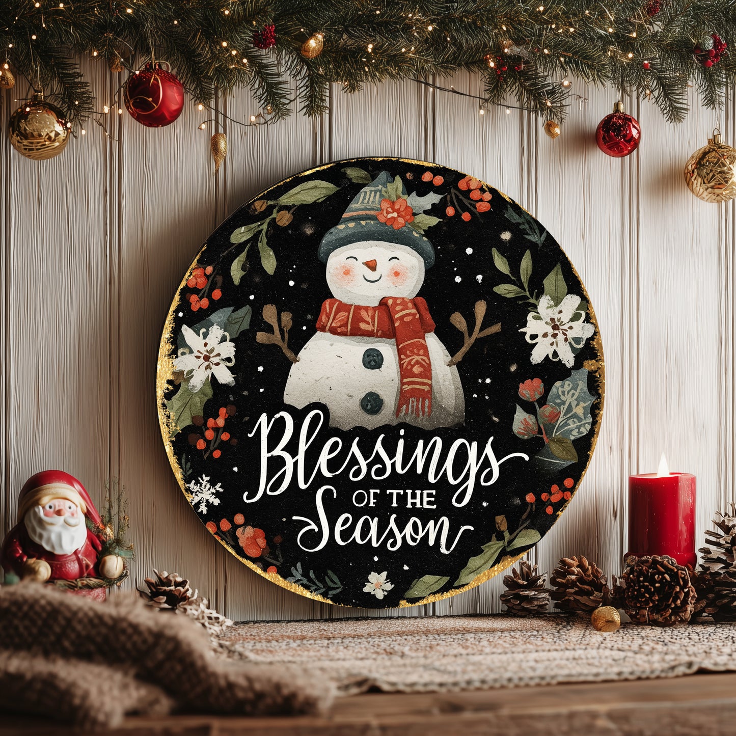 Winter Blessings Round Door Sign | Farmhouse Holiday Wall Decor