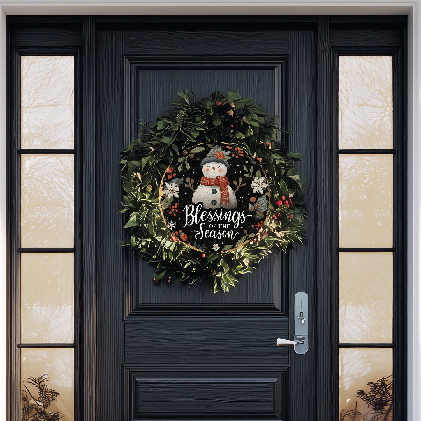 Winter Blessings Round Door Sign | Farmhouse Holiday Wall Decor