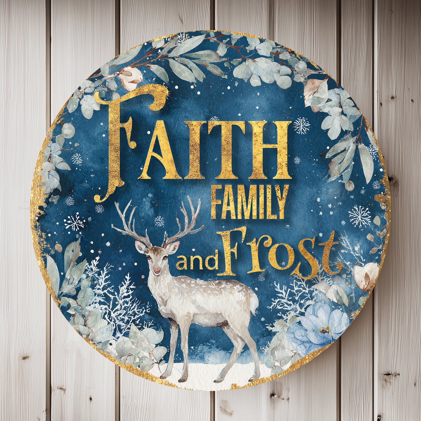 Cozy Farmhouse Winter Door Sign | Faith, Family & Frost Holiday Decor