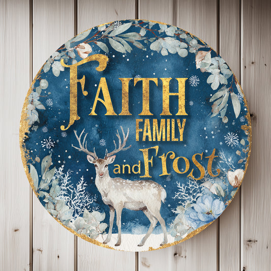 Cozy Farmhouse Winter Door Sign | Faith, Family & Frost Holiday Decor